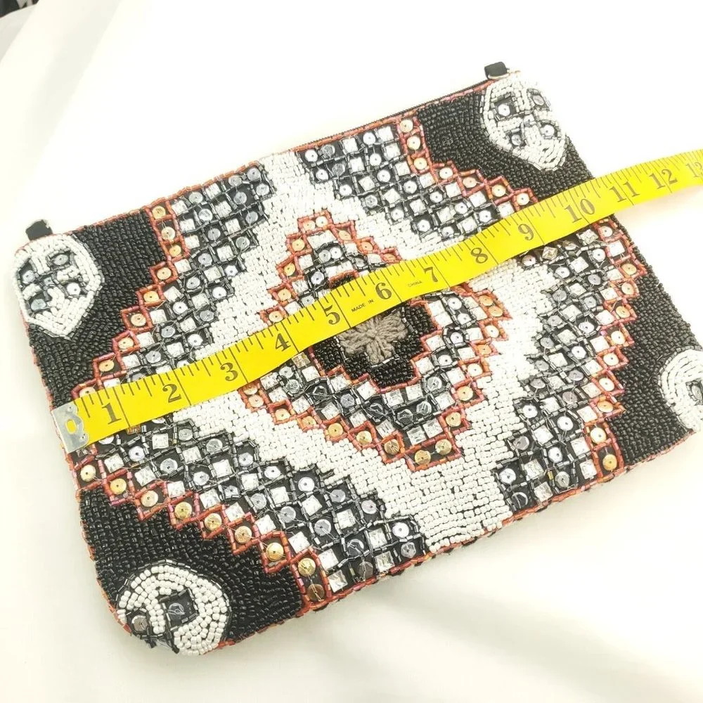 Antik Kraft Women's Multicolor Geometric Beaded Sequin Rectangle Cosmetic Bag
